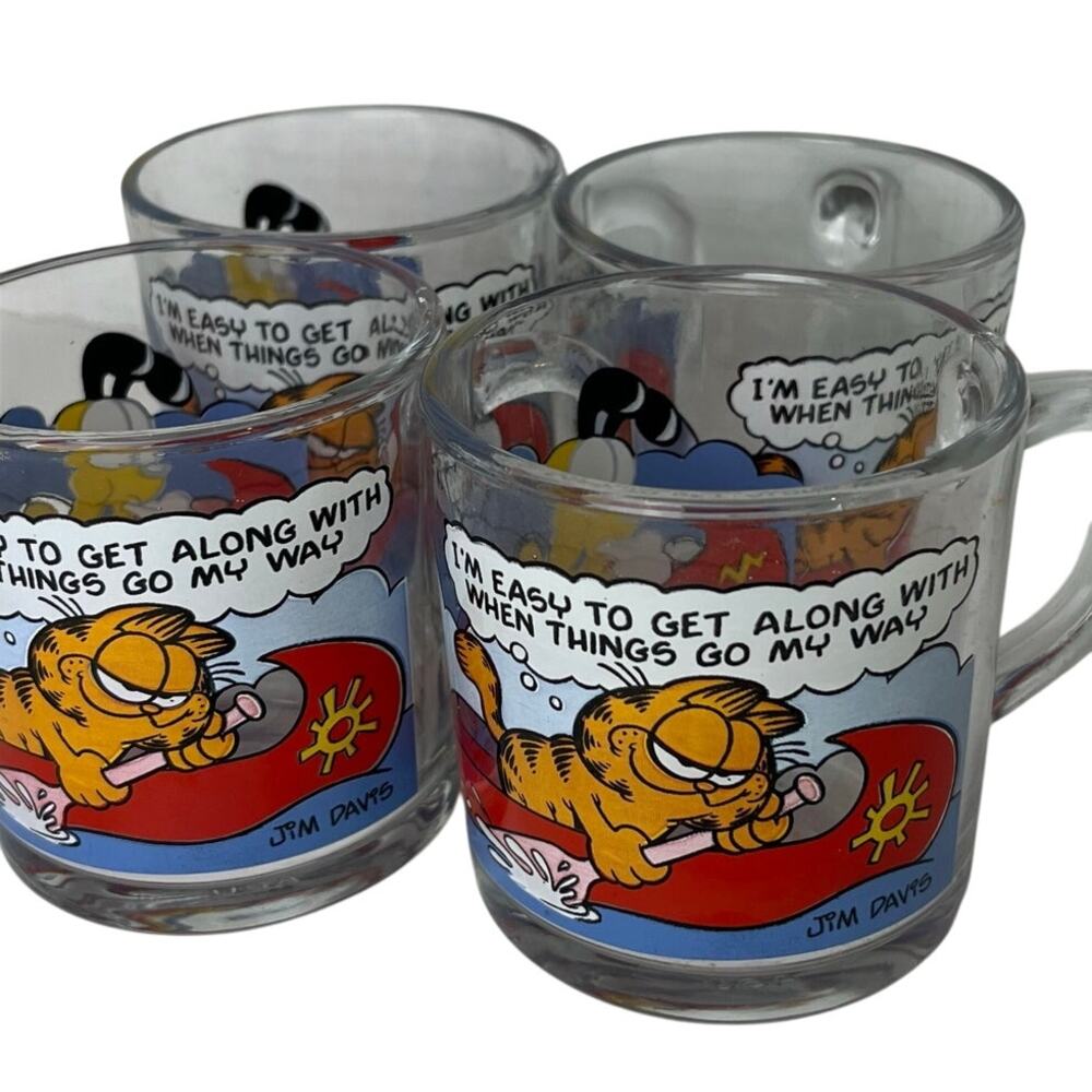 Vintage Garfield McDonalds Glass Coffee Mugs Cups 1978 McD Jim Davis LOT of 4